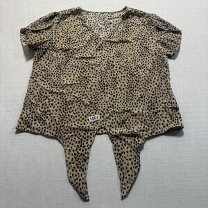 Short Sleeeve Blouse Women Sz M Brown Pre-owned Excellent